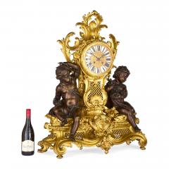 Large antique French Louis XV style patinated and gilt bronze clock set - 4023855