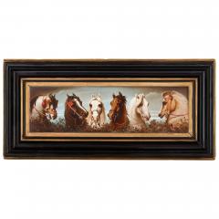 Large antique painted ceramic equestrian plaque - 3392381