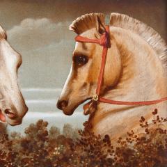 Large antique painted ceramic equestrian plaque - 3392393