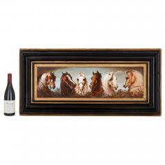 Large antique painted ceramic equestrian plaque - 3392403