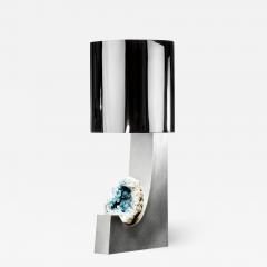 Large brushed and polished steel table lamp with celestite mineral detail  - 2068416