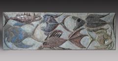 Large ceramic panel decorated with fish Belgium 1969 - 3416191