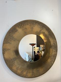 Large circular mirror with concave and textured brass surround - 3546027