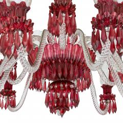 Large clear and red cut glass chandelier - 3392414