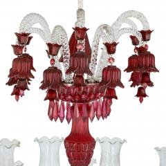 Large clear and red cut glass chandelier - 3392416
