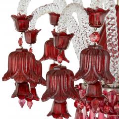 Large clear and red cut glass chandelier - 3392424