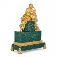 Large gilt bronze and malachite Charles X style mantel clock - 3640590
