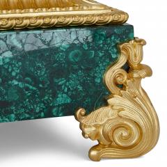 Large gilt bronze and malachite Charles X style mantel clock - 3640595