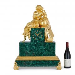 Large gilt bronze and malachite Charles X style mantel clock - 3640597