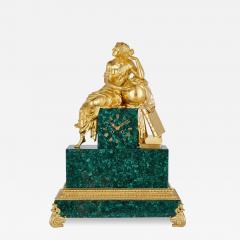 Large gilt bronze and malachite Charles X style mantel clock - 3643920