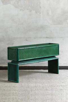 Large green planter with bamboo legs and Vienna straw 1980s - 3998969