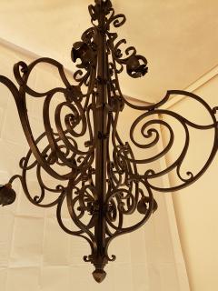 Large hand crafted wrought iron signed chandelier France 1920s - 774808