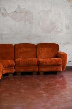 Large modular velvet sofa with wooden feet Italy 1980 - 3548380