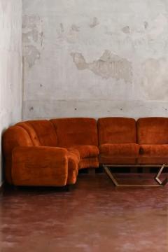 Large modular velvet sofa with wooden feet Italy 1980 - 3548450