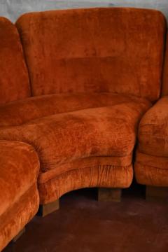 Large modular velvet sofa with wooden feet Italy 1980 - 3548459