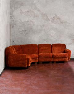 Large modular velvet sofa with wooden feet Italy 1980 - 3552349