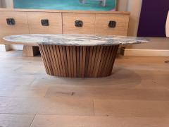 Large oval marble stacked wood coffee table - 4111226