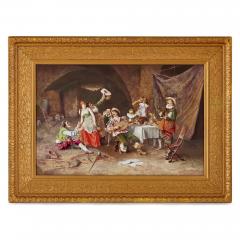 Large painted antique porcelain plaque with musical party scene - 2940098