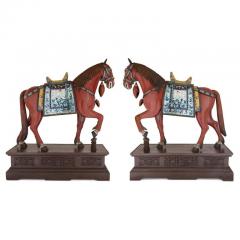 Large pair of Chinese cloisonn enamel horse sculptures - 3337075