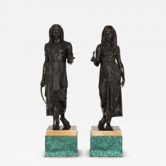 Large pair of Empire style patinated bronze sculptures - 3778485