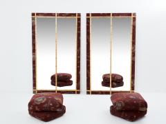 Large pair of French 19th Century gilt faux bamboo upholstery mirrors - 3558247