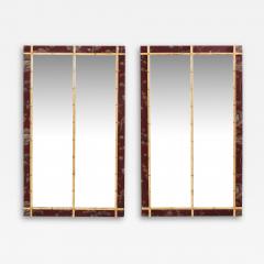 Large pair of French 19th Century gilt faux bamboo upholstery mirrors - 3563737