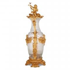 Large pair of French Rococo style ormolu mounted cut glass vases - 3596822