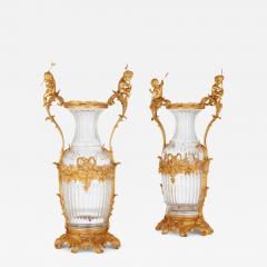 Large pair of French Rococo style ormolu mounted cut glass vases - 3601140