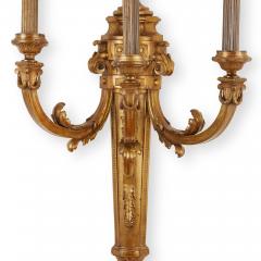 Large pair of Louis XVI style three branch ormolu wall lights - 1577235