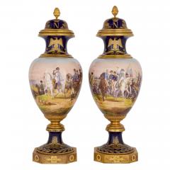 Large pair of S vres style porcelain Napoleonic vases with ormolu mounts - 3635237