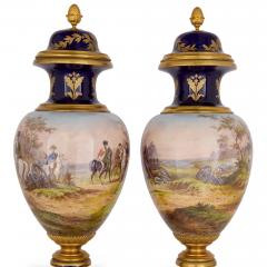 Large pair of S vres style porcelain Napoleonic vases with ormolu mounts - 3635239