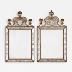 Large pair of Swedish gilt metal and engraved glass mirrors after Precht - 3728448