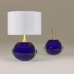 Large pair of contemporary elliptical blue and aqua Murano table lamps - 3820942