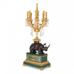 Large pair of ormolu and malachite rhino table candelabra - 4198743