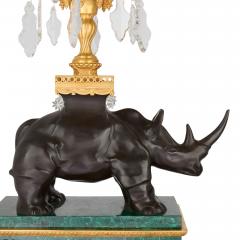 Large pair of ormolu and malachite rhino table candelabra - 4198744