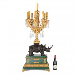 Large pair of ormolu and malachite rhino table candelabra - 4198750