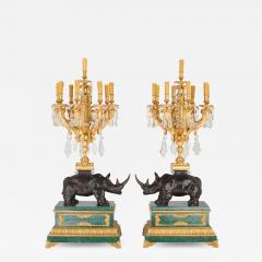 Large pair of ormolu and malachite rhino table candelabra - 4199759