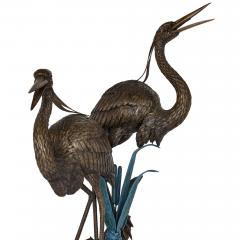 Large patinated bronze fountain with heron sculptures - 1274616