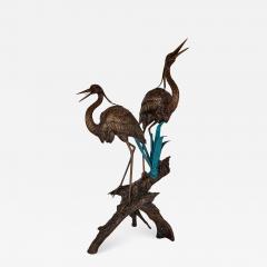 Large patinated bronze fountain with heron sculptures - 1275894