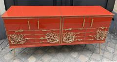Large red glass sideboard with bronze aquatic decoration Murano around 1980 - 2173364
