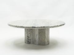 Large round coffee table made with white sicilian marble 1970s - 1559587