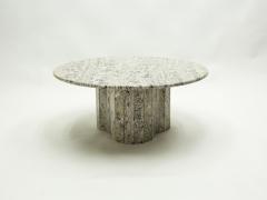 Large round coffee table made with white sicilian marble 1970s - 1837056