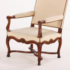 Large scale French walnut open arm chairs with hooved feet C 1900  - 3670504