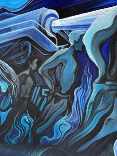 Large scale WPA Style Painting by Chicago Artist Amelia Helper with Locomotive - 4452003