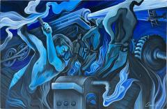 Large scale WPA Style Painting by Chicago Artist Amelia Helper with Locomotive - 4454533