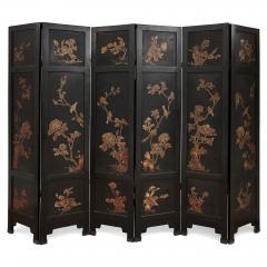 Large six panelled Chinese hardstone and lacquered folding screen - 2876672