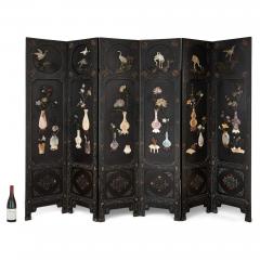 Large six panelled Chinese hardstone and lacquered folding screen - 2876678