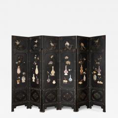 Large six panelled Chinese hardstone and lacquered folding screen - 2878946