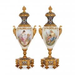 Large three piece porcelain champlev enamel and ormolu mounted clock set - 3122376