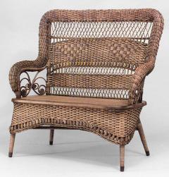 Larkin Co American Victorian Natural Wicker Woven Roll Design High Back Loveseat - 623295